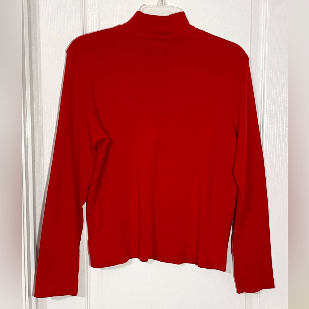 Y2K Jones Sport Ribbed Knit Mock Neck Long Sleeve Tee Vintage Red Large - Picture 2 of 7